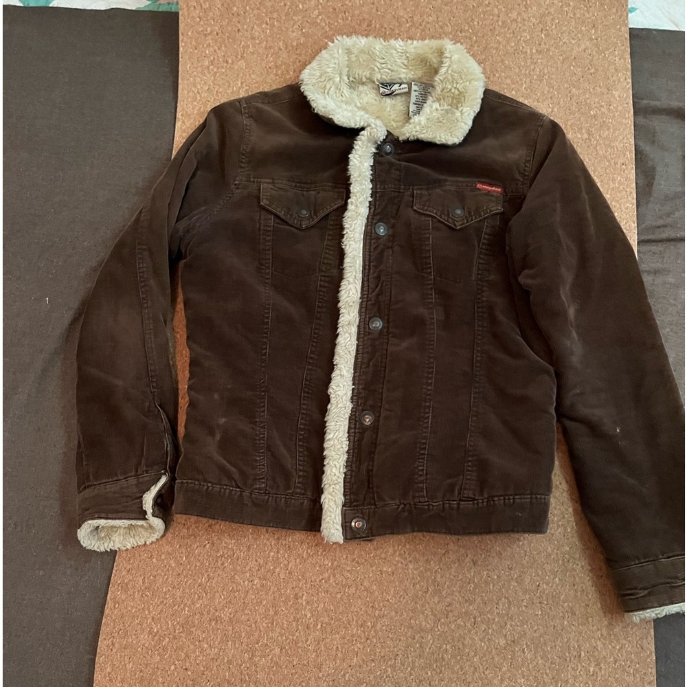 Roxy Brown Corduroy Jacket w/ Fur Lining XL well worn has a few imperfections